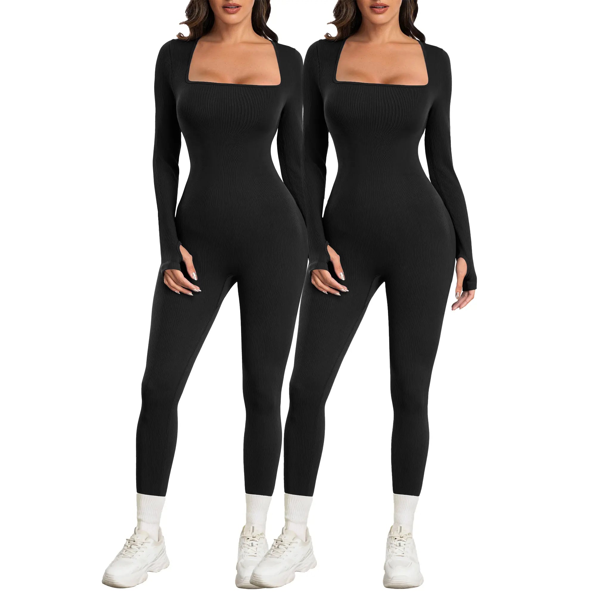 Sese Code Women Yoga Jumpsuits Workout Ribbed Long Sleeve Sport Jumpsuits