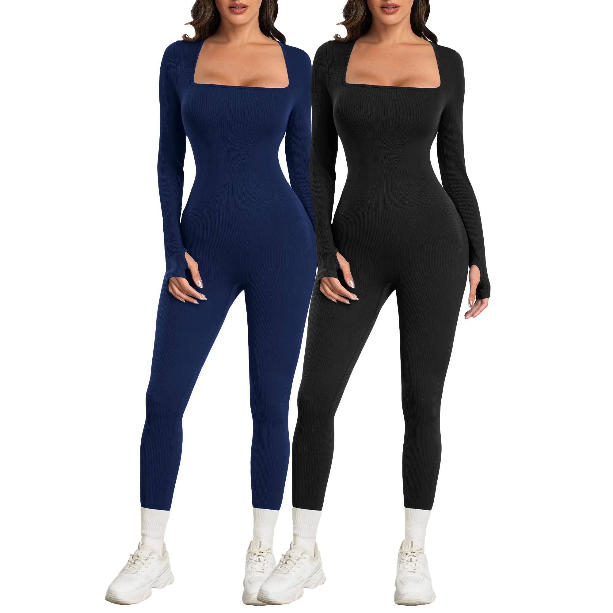 Sese Code Women Yoga Jumpsuits Workout Ribbed Long Sleeve Sport Jumpsuits