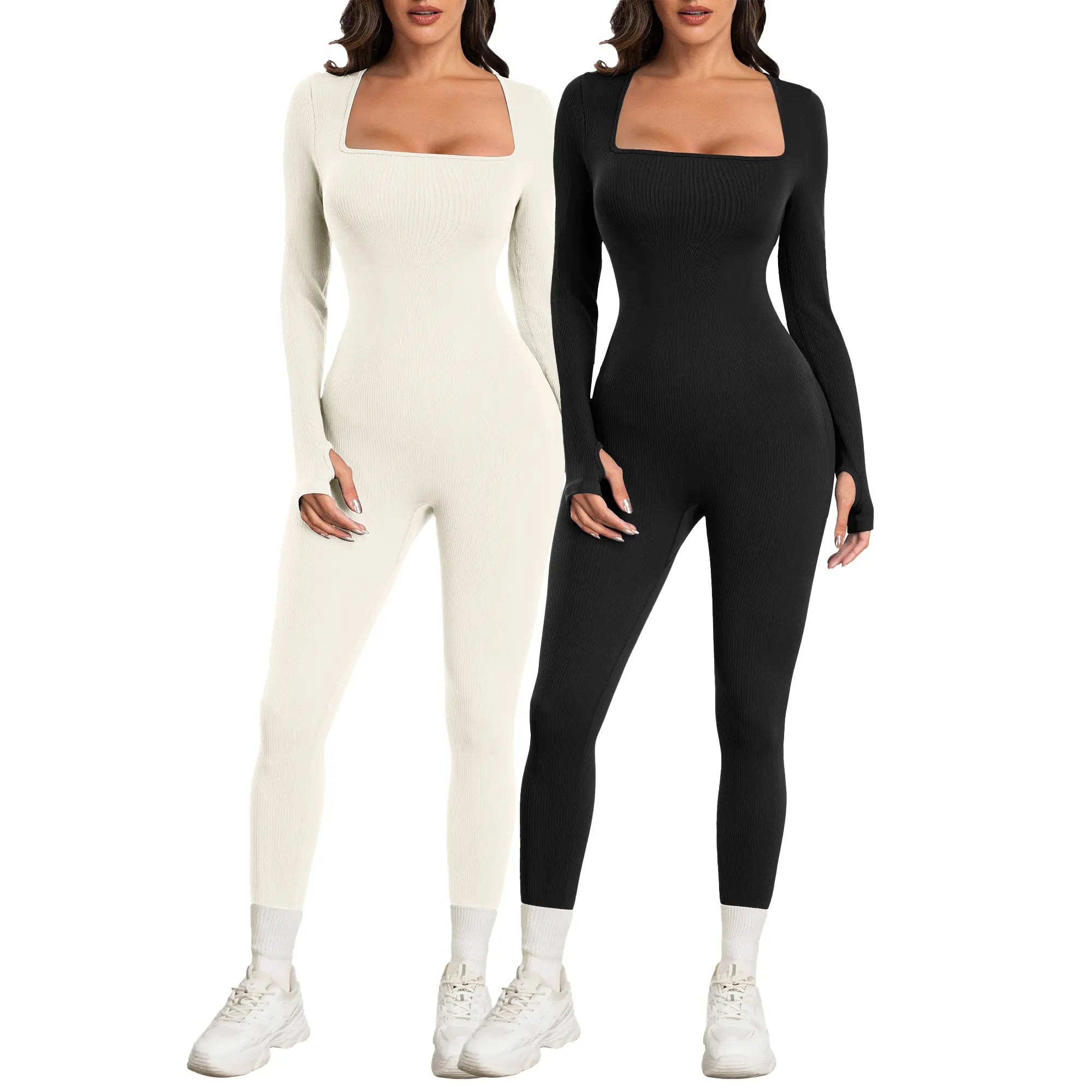 Sese Code Women Yoga Jumpsuits Workout Ribbed Long Sleeve Sport Jumpsuits