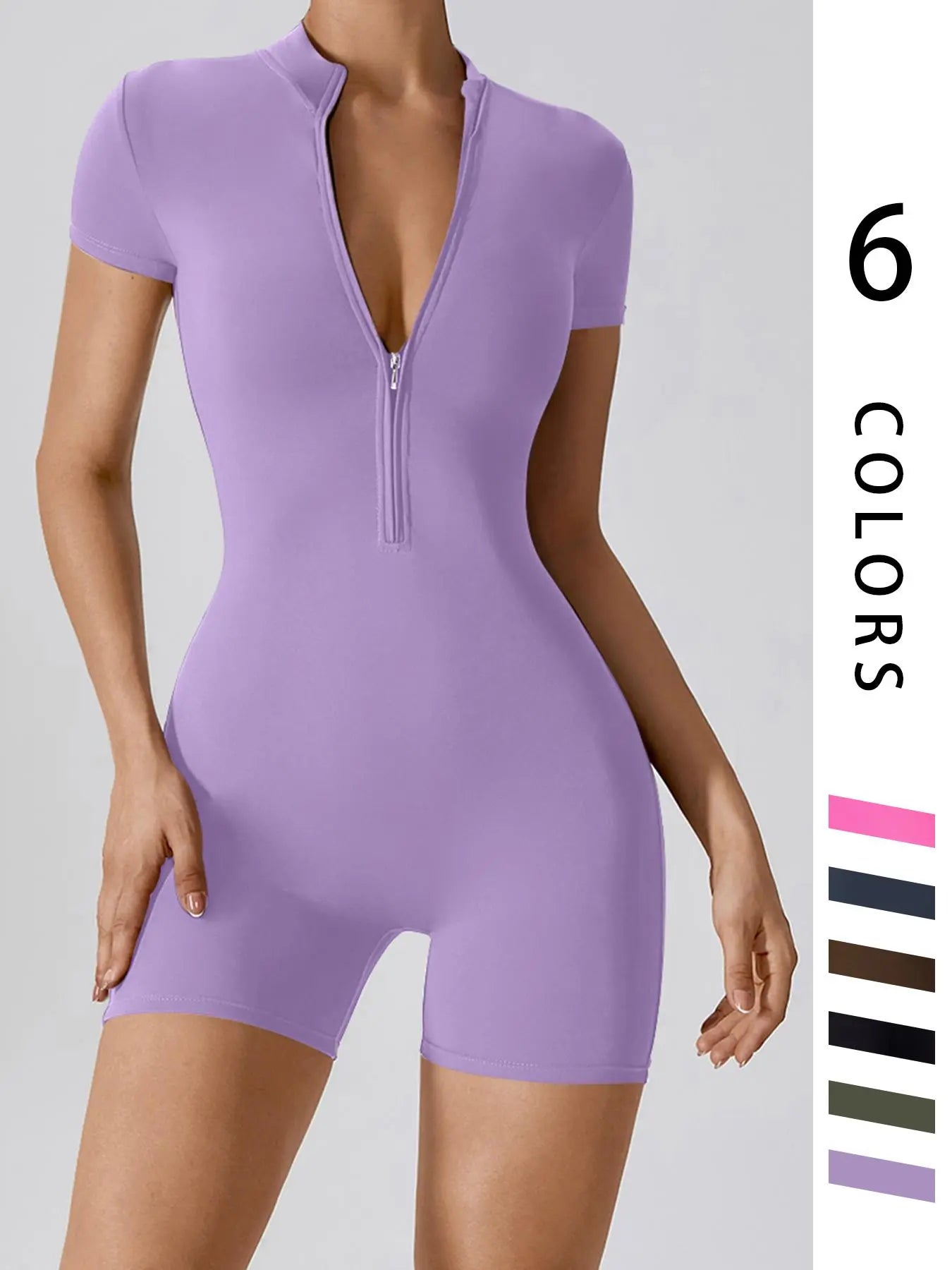 Fashion Zipper Yoga Jumpsuit Short Playsuit Women Romper Short Sleeve Gym Fitness Overalls One Piece Sports Suit Unitard