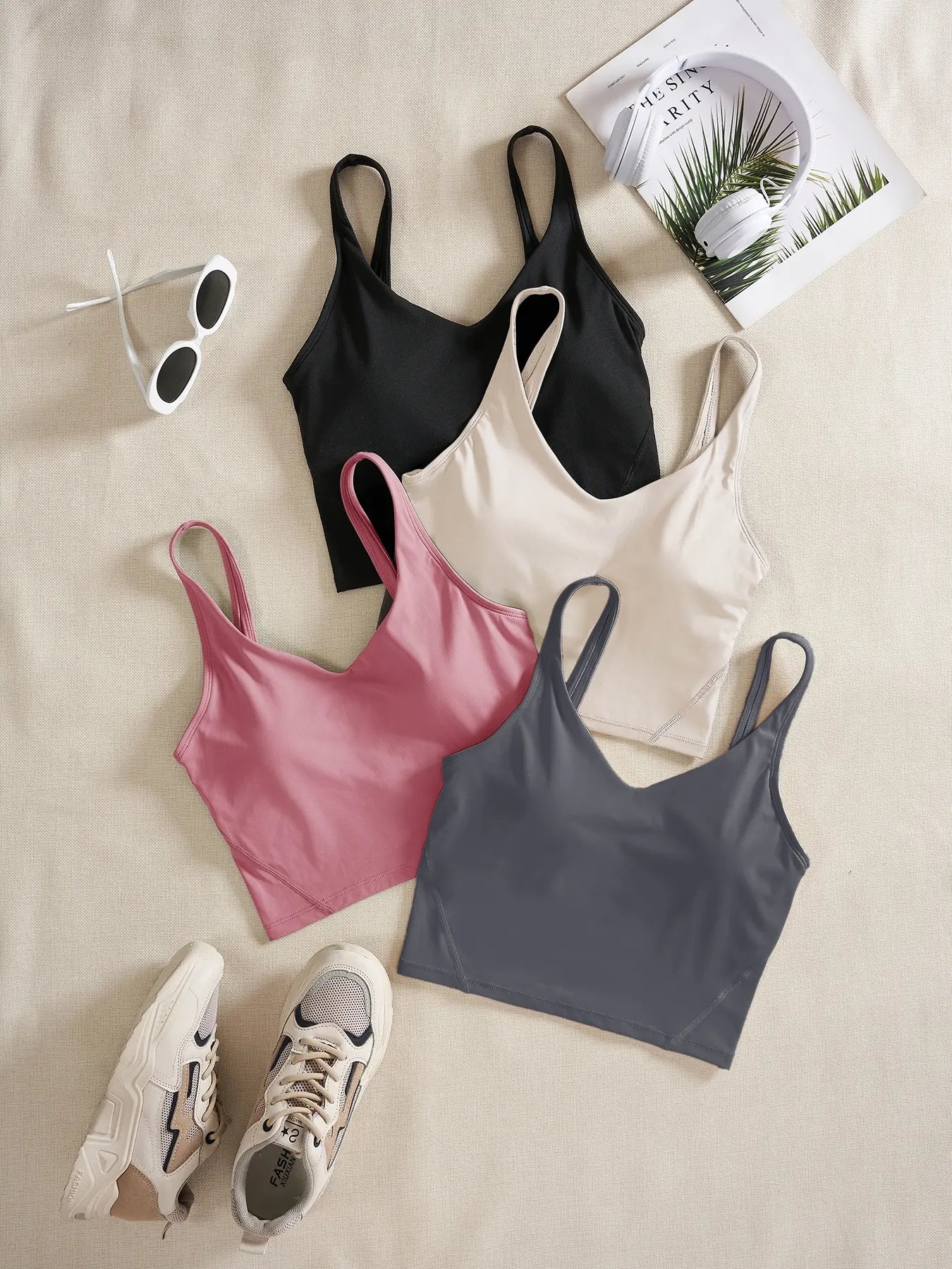 Women'S Solid Sports Bra, Quick-Drying Breathable Comfortable Crop Cami Top for Yoga Gym Workout Running, Ladies Sportswear for Indoor and Outdoor Wear