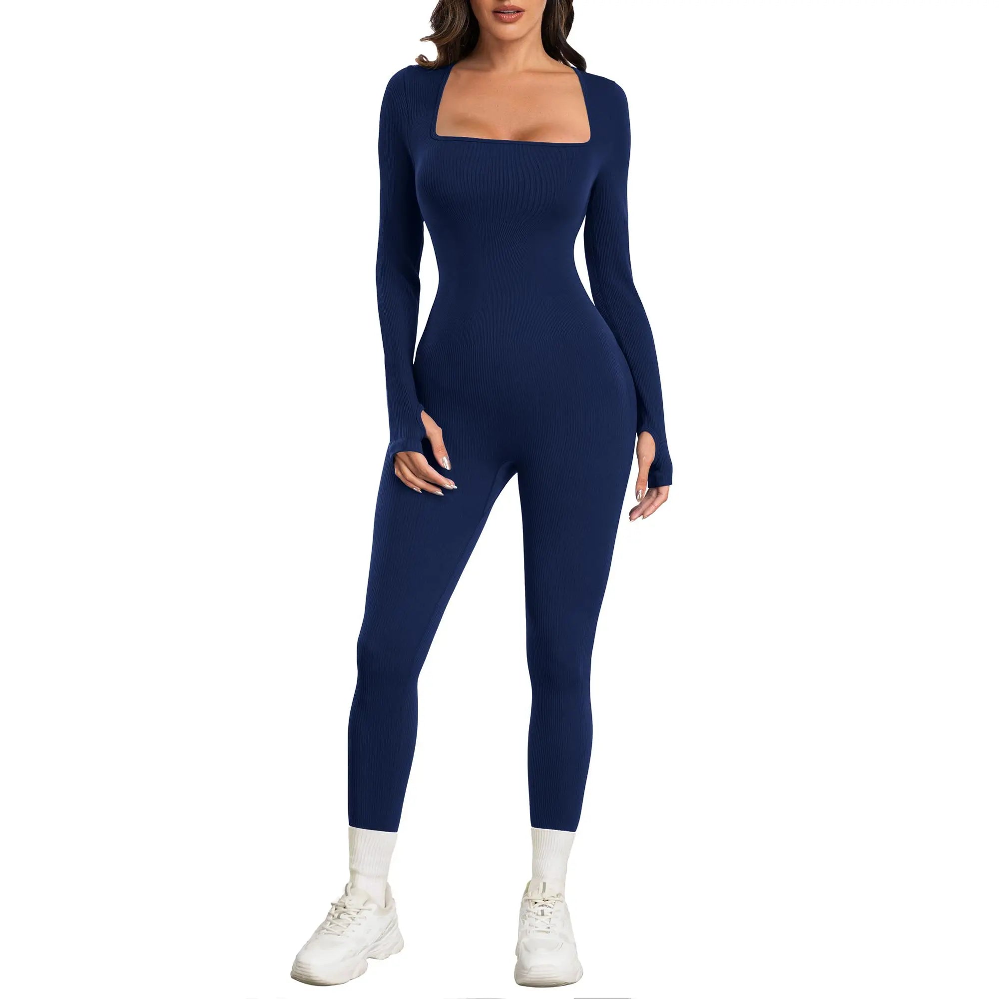 Sese Code Women Yoga Jumpsuits Workout Ribbed Long Sleeve Sport Jumpsuits