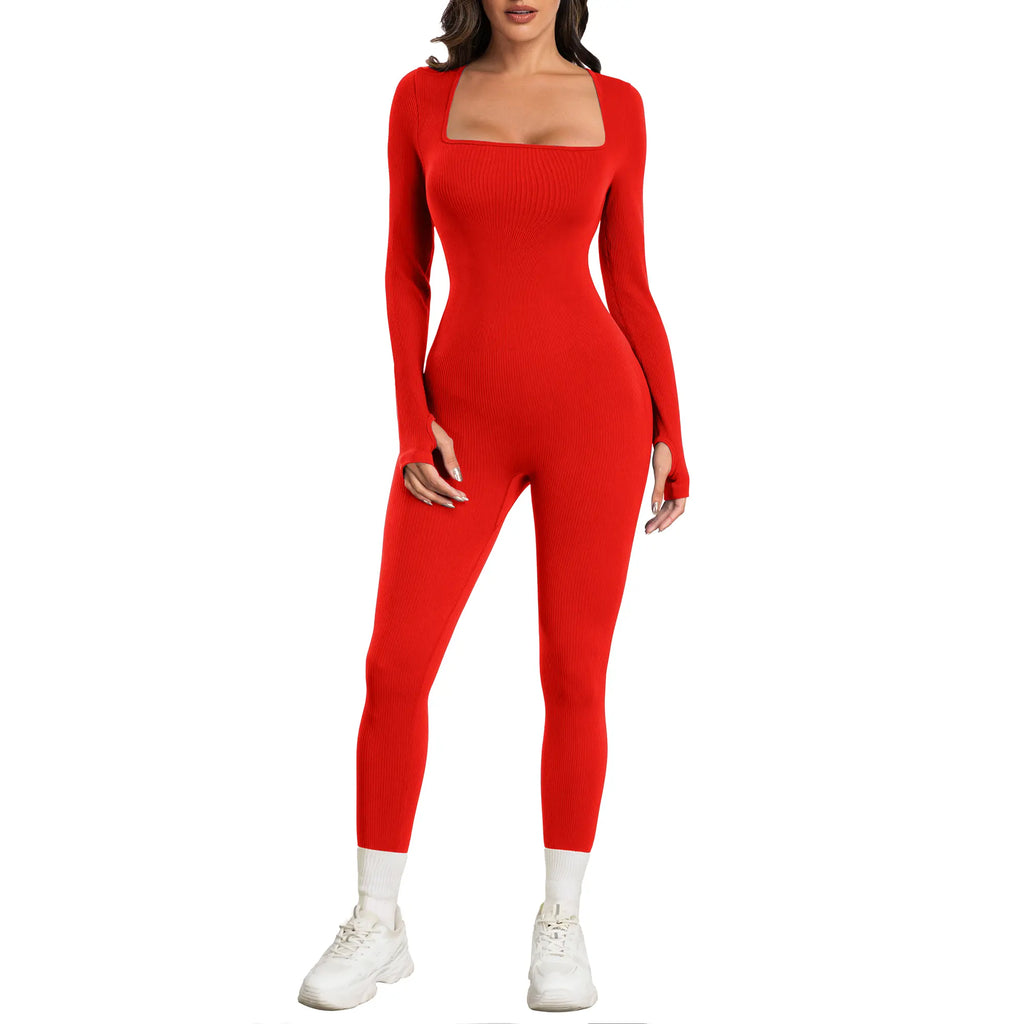 Sese Code Women Yoga Jumpsuits Workout Ribbed Long Sleeve Sport Jumpsuits