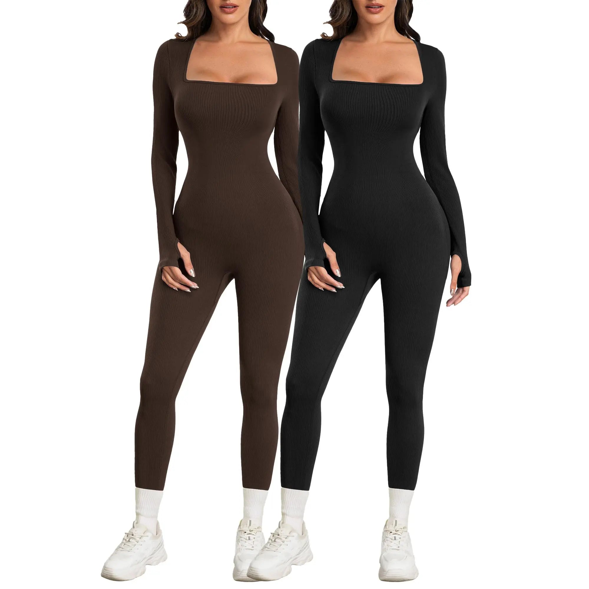 Sese Code Women Yoga Jumpsuits Workout Ribbed Long Sleeve Sport Jumpsuits