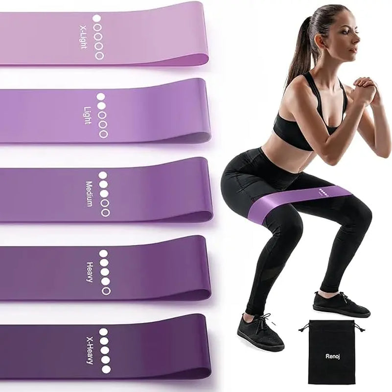 Resistance Bands Set: Exercise Workout Bands for Women and Men, 5 Stretch Bands for Booty, Legs, and Pilates