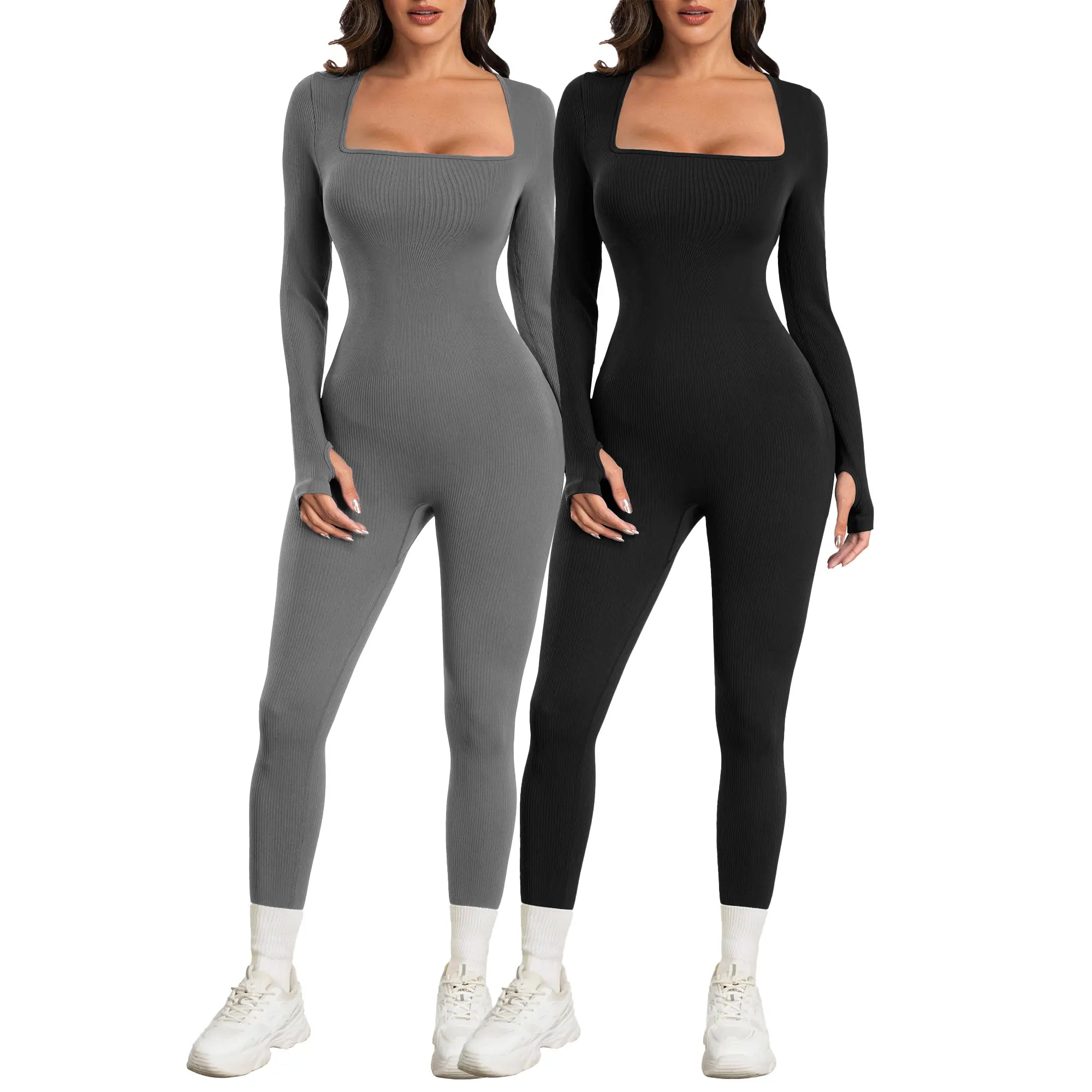Sese Code Women Yoga Jumpsuits Workout Ribbed Long Sleeve Sport Jumpsuits