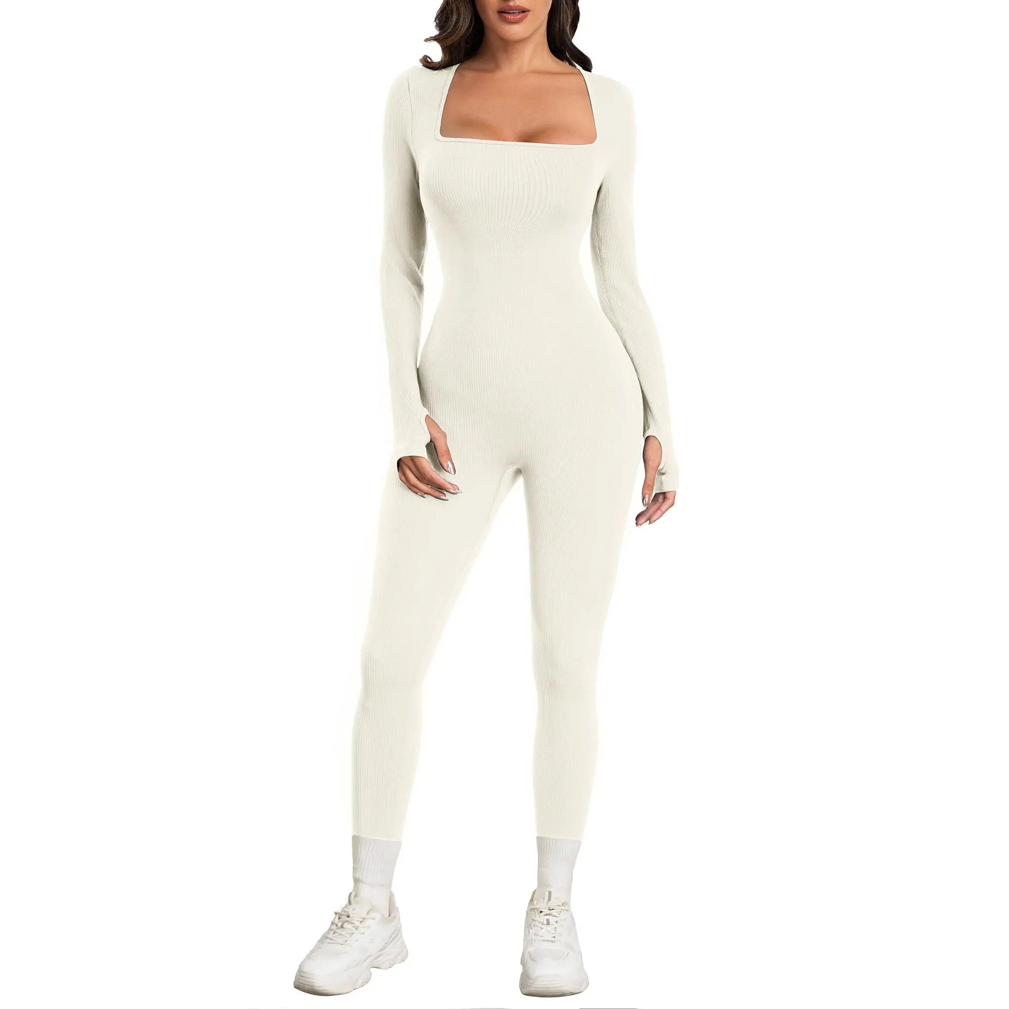 Sese Code Women Yoga Jumpsuits Workout Ribbed Long Sleeve Sport Jumpsuits