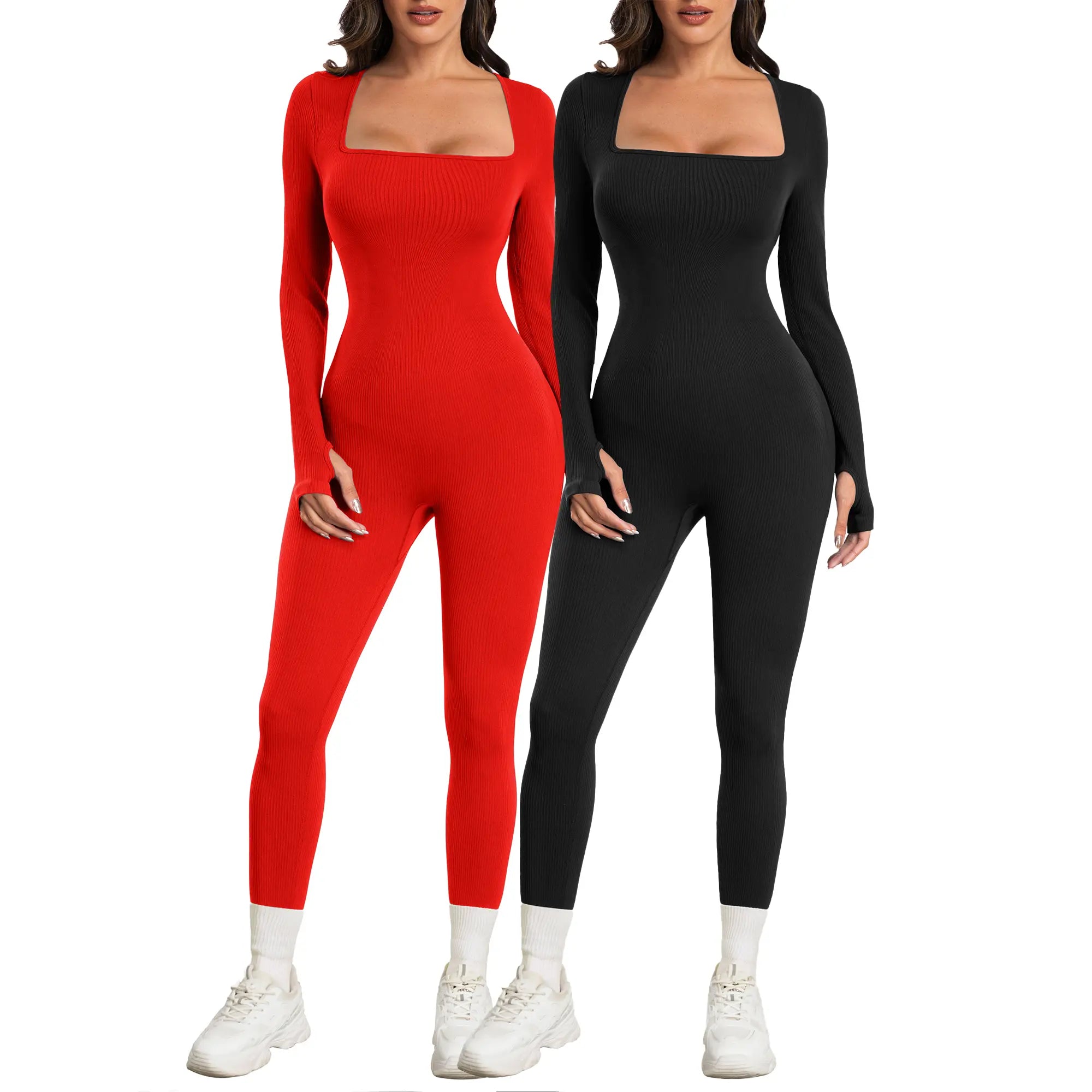 Sese Code Women Yoga Jumpsuits Workout Ribbed Long Sleeve Sport Jumpsuits